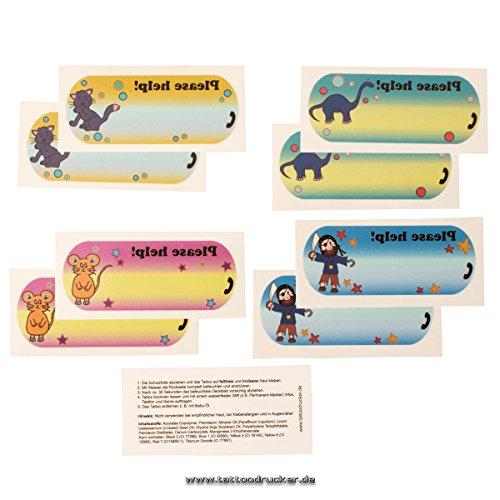 Tattoodrucker 4 x Children's Tattoo - Lost Child - Children's safety tattoo - Emergency number
