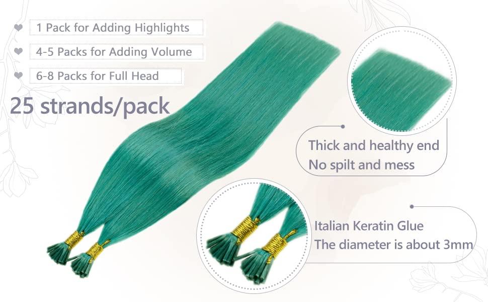 RUNATURE Great Deals:RUNATURE Real Itip Human Hair Extensions Keratin Pre Bonded Teal Hair Extension I Tip and I Tip Human Hair Extensions Pink Pre Bonded Human Hair Extension Silky Straight