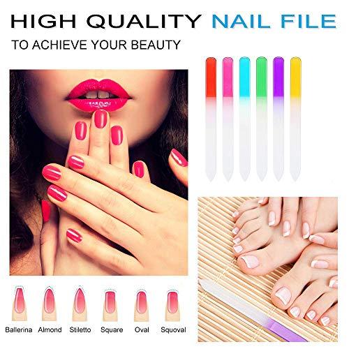 LPOne 6 Pcs Glass Nail File with Clear Protective Case,Crystal Fingernail Files,Professional Rainbow Colors Manicure,Double Sided Finger Nails Care for Women Girls(14 x 1 x 0.3 cm)