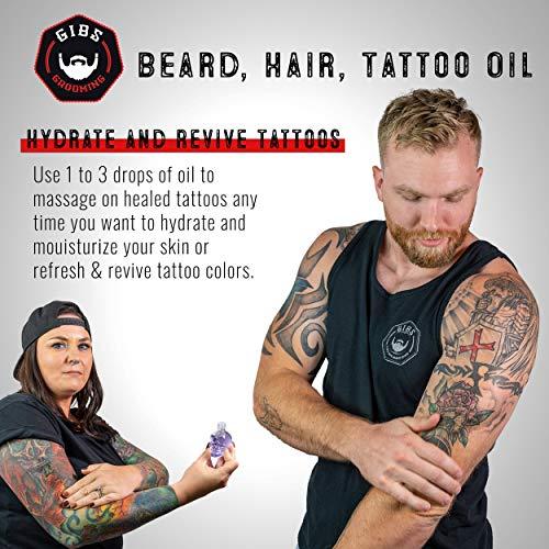 GIBS GROOMING GIBS Grooming Bush Master Beard, Hair & Tattoo Oil- All-Natural with Nutmeg, Leather, Vanilla & Musk Scent- Softens & Strengthens Beard Growth, Moisturizes Skin, 4 Oz.