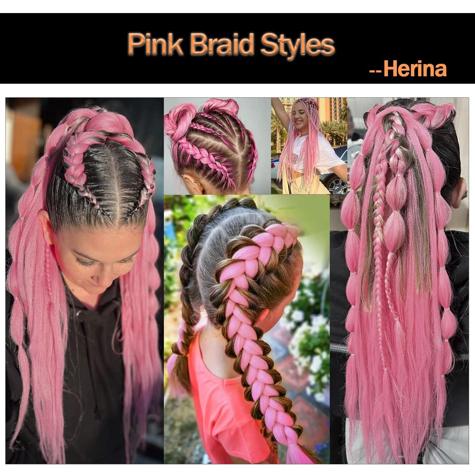 Herina Herina Pink Braiding Hair One Pack Baby Pink Fake Braids In Hair Extensions Colored French Pink Braid High Temperature Fiber Light Pink Jumbo Braids(1pc/pack)