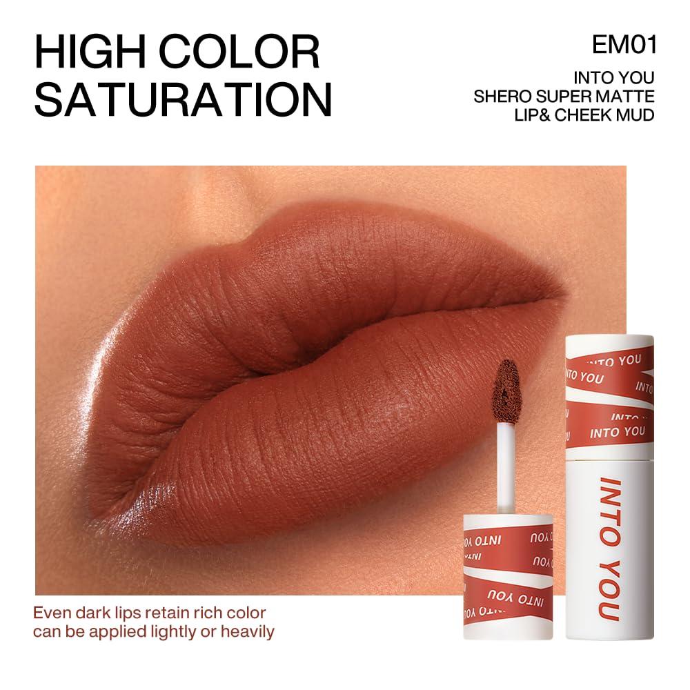 INTO YOU INTO YOU Matte Lipstick, Super Stay Lipstick for Women, Waterproof, Long Lasting Lipstick, High Impact Lipcolor with Lightweight Lip Mud Texture, Dual-use for Lips and Cheek, Red Lipstick (EM01)