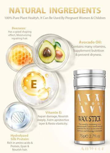 AnWoor Hair Wax Stick, Wax Stick for Hair Flyaways Kids & Women Hair Accessories for Women Girls Hair Bun Maker for Kids Hair Slick Stick Baby Hair Gel Stick Kids Hair Products Hair Smoothing Stick