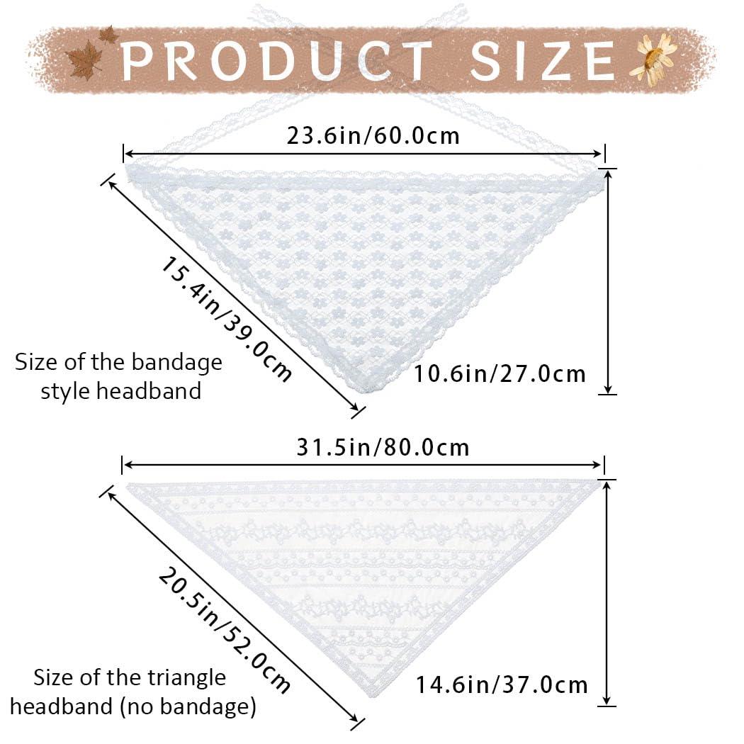 Woeoe Woeoe 3Pcs Lace Floral Hair Bandanas Triangle Mesh Flower Head Kerchief Print Tie-back Hair Scarf Headband for Women Girls