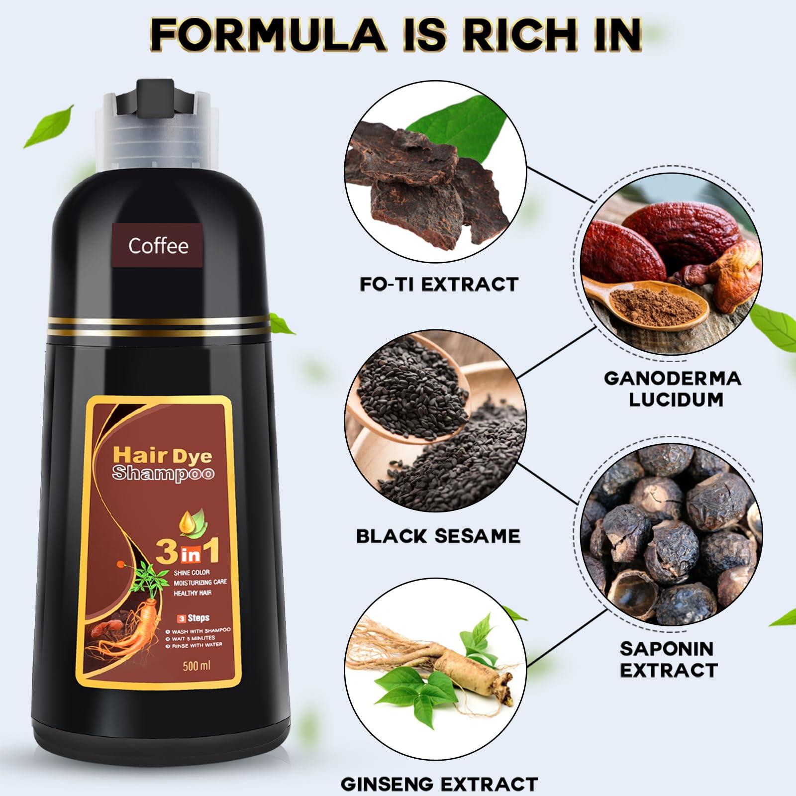 IIIMEIDU Hair Dye Shampoo 3 in 1 for Gray Hair, Herbal Ingredients Shampoo Burgundy Hair Dye for Women Men, Grey Coverage Shampoo 500ml