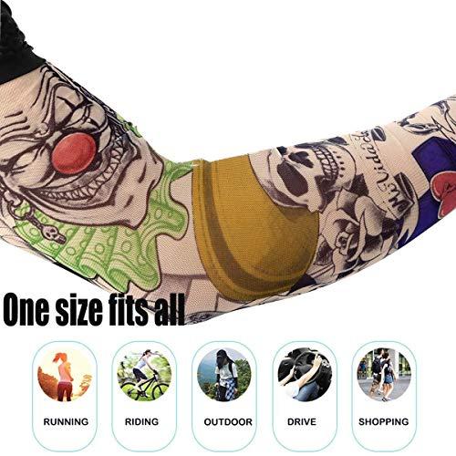 HILLHOME 12 PCS Temporary Tattoo Sleeves for Men Women Seamless,Arts Arm Sunscreen Fake Piercings Tattoos Cover Up Sleeves,Designs Tiger, Crown Heart, Skull, Tribal,Etc Unisex Stretchable Cosplay Accessories