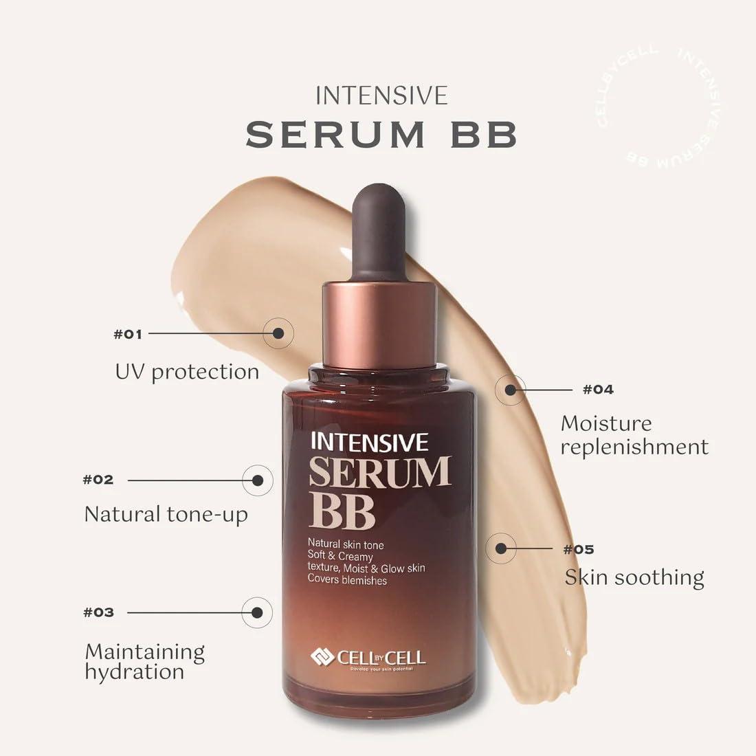 CELLBYCELL Intensive Serum BB | Light, Long-Lasting Coverage Covers Blemishes & SPF34 PA+++ UVB & UVA Protection For All Skin Types | 50ml