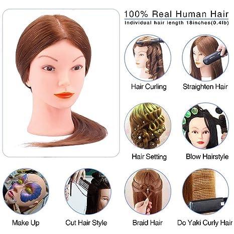 Generic 65cm 80% Human Hair Training Head Cosmetology Hairdressing Mannequin Manikin Doll Head with Adjustable Tripod Stand B