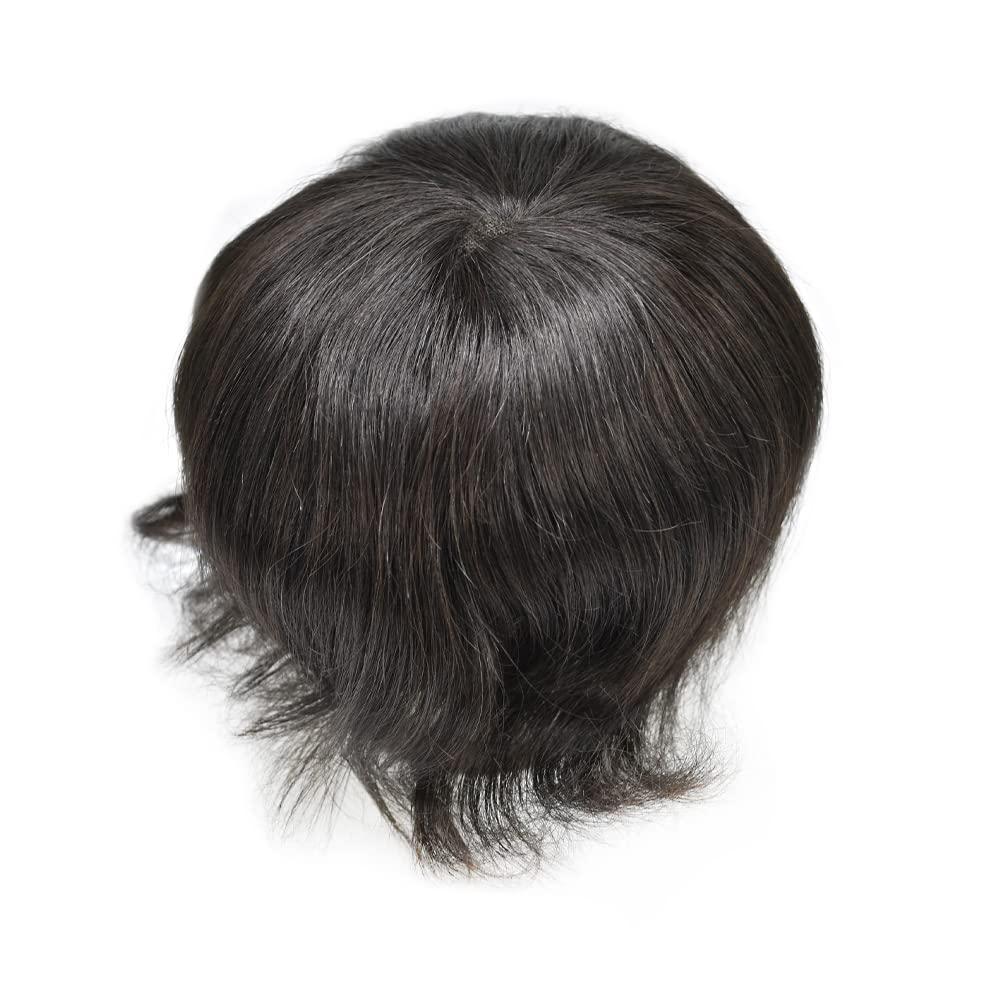 Hair Wonders Men\'s Toupee Men Hair System Mens Toupee Human Hair Pieces Swiss Lace Hair Replacement System for Men Toupee Bleached Knots Natural Hairline6x8-120% Medium light to Medium density1B# OFF BLACK