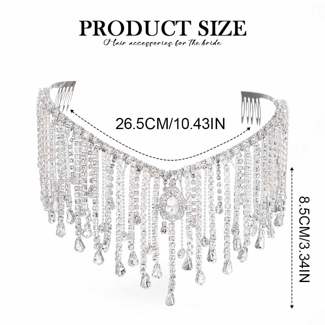 Kilshye Kilshye Rhinestone Bride Wedding Headband Silver Crystal Bridal Headpiece Forehead Head Chain for Women