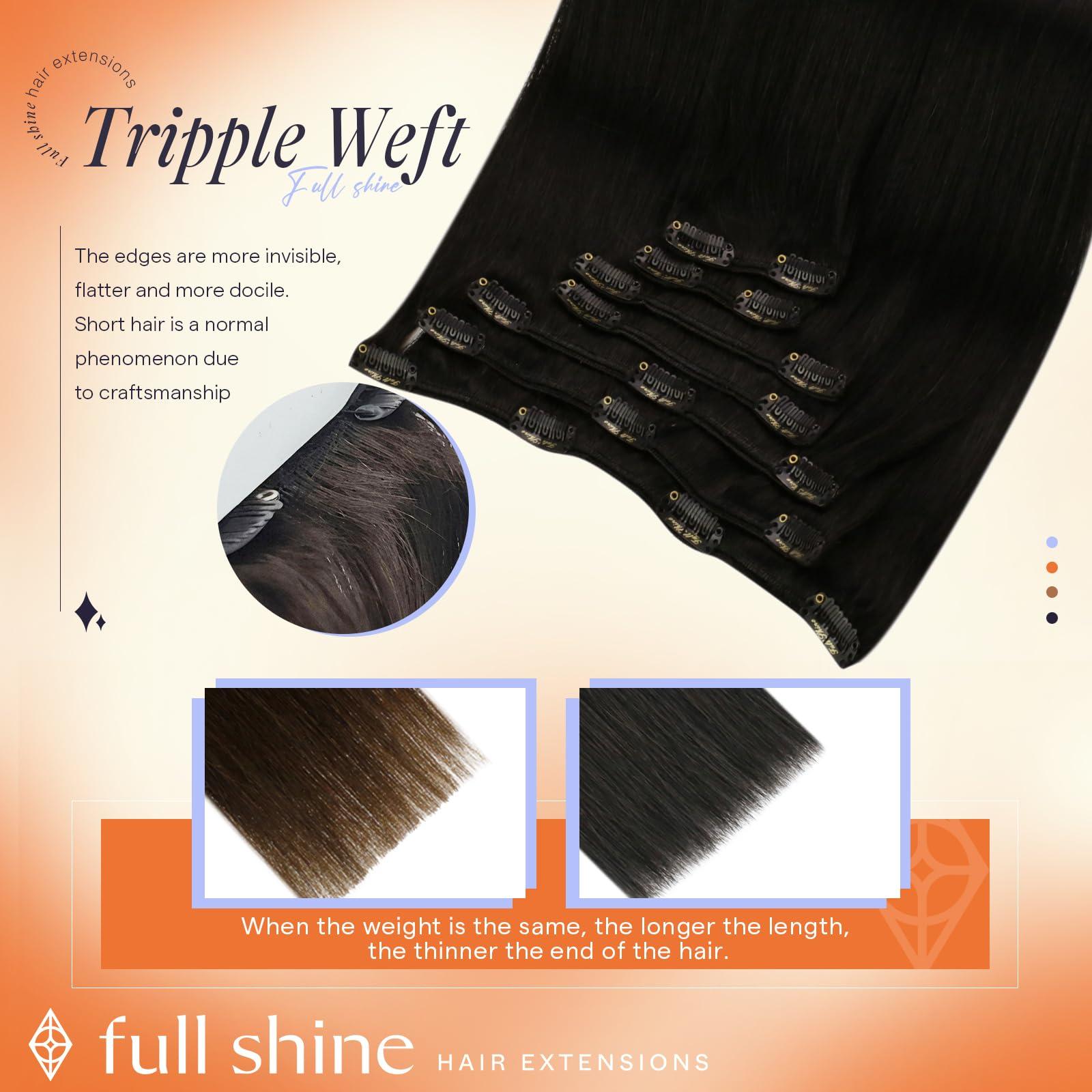 Full Shine Full Shine 12 Inch Clip in Hair Extensions Natural Black 200 Grams Human Hair Extensions Clip ins Invisible Normal Weft And Pu Weft Seamless Clip ins for Thick Hair