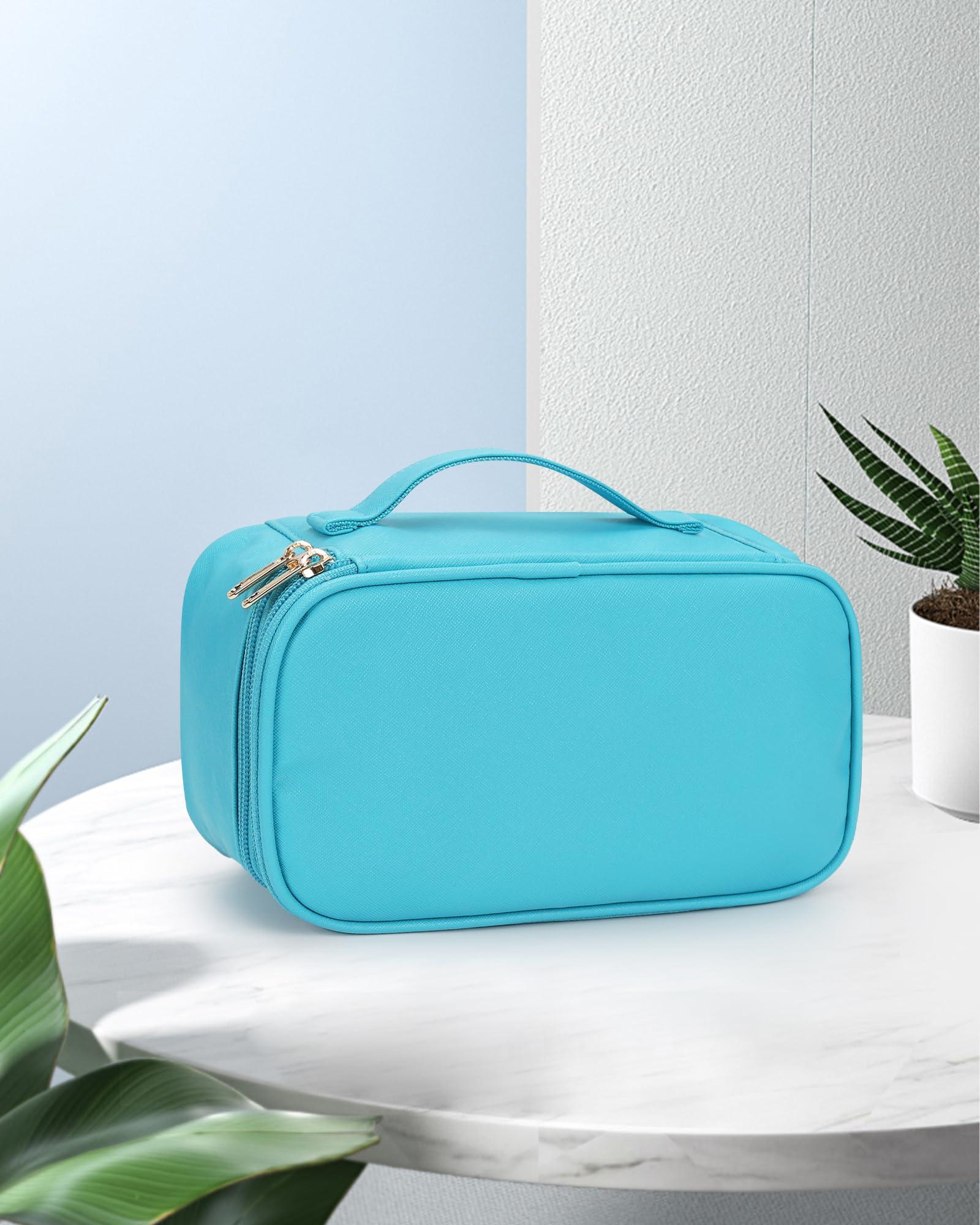 Relavel Relavel Makeup Bag Small Travel Cosmetic Bag for Women Girls Makeup Brushes Bag Portable 2 Layer Cosmetic Case Brush Organizer Christmas (Blue)