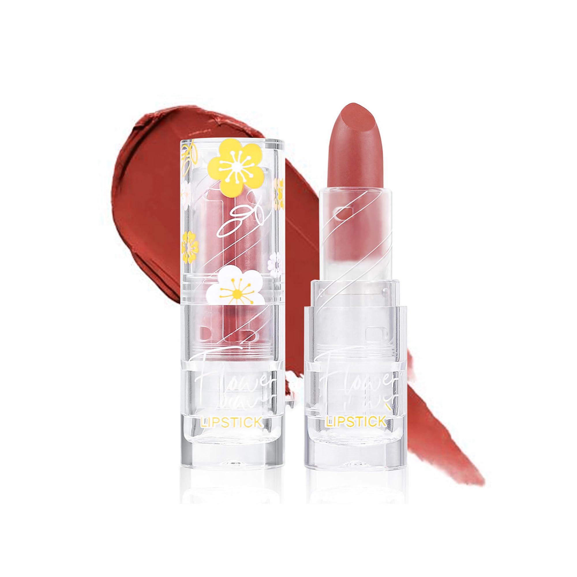 DLZZRS DLZZRS Flower Matte Lipstick, Moisturize Long Lasting Lock in Color Velvet Matte Lipstick, Waterproof Non-Stick Cup Premium Matte Lipstick for Women Girls(#09)