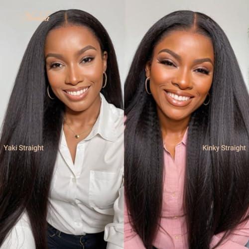 Nadula Nadula V Part Wig Yaki Straight Human Hair No Leave Out Glueless Upgraded U Part Wigs for Women,10A Yaki Straight V-part Wigs V Shape Clip in Half Wig Ready to Go 150% Density 16inch