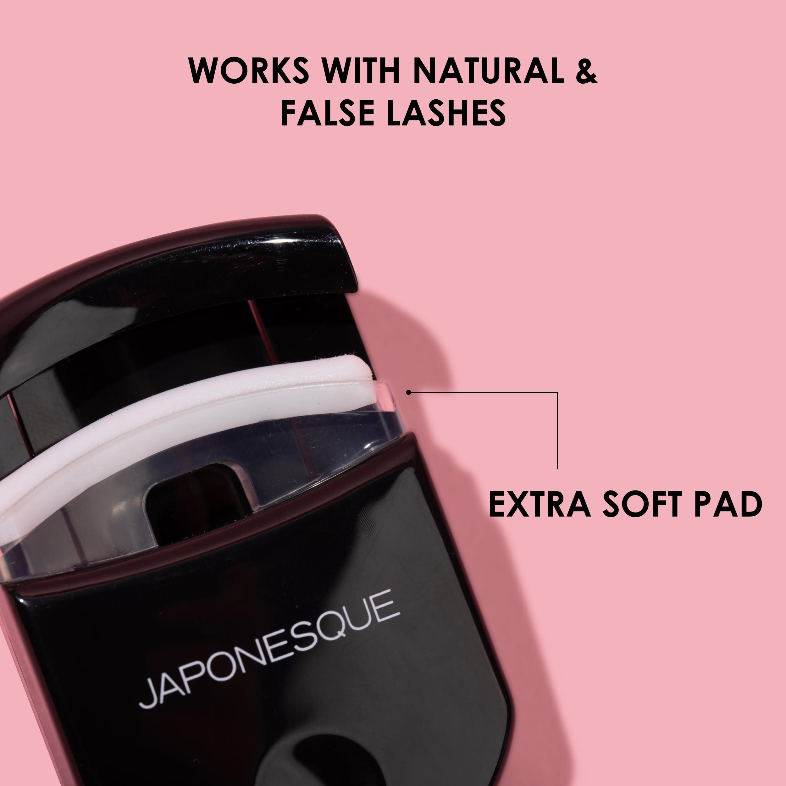 JAPONESQUE JAPONESQUE Travel Eyelash Curler, Black - Plastic Eyelash Curlers for Travel Makeup, Go Curl Lash Curler with Bonus Replacement Lash Pad - 1 Pack