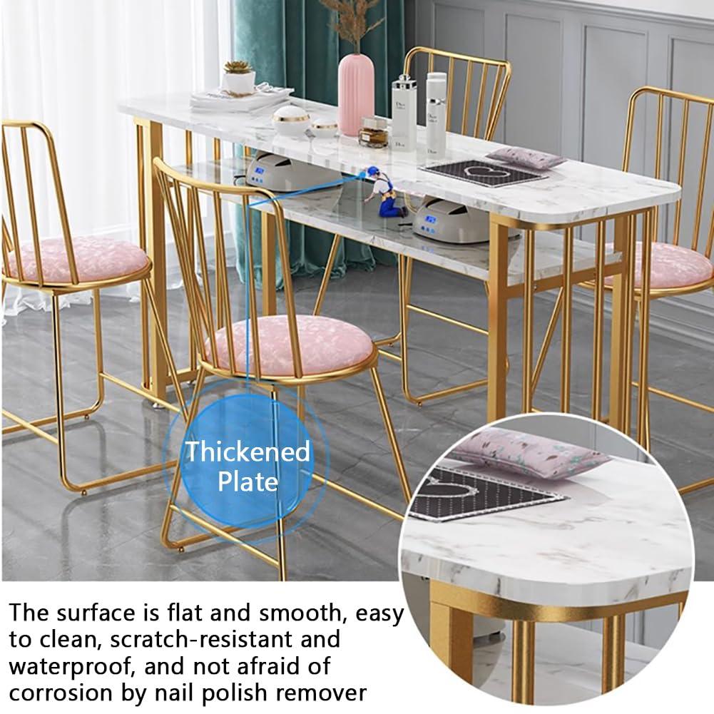 BOYITES BOYITES Marble Manicure Table for Art Nail Shop, Manicure Desk for Technician, Professional Manicura Work Station, Manicurist Table for Manicure Shop with Golden Table Legs,C,120cm