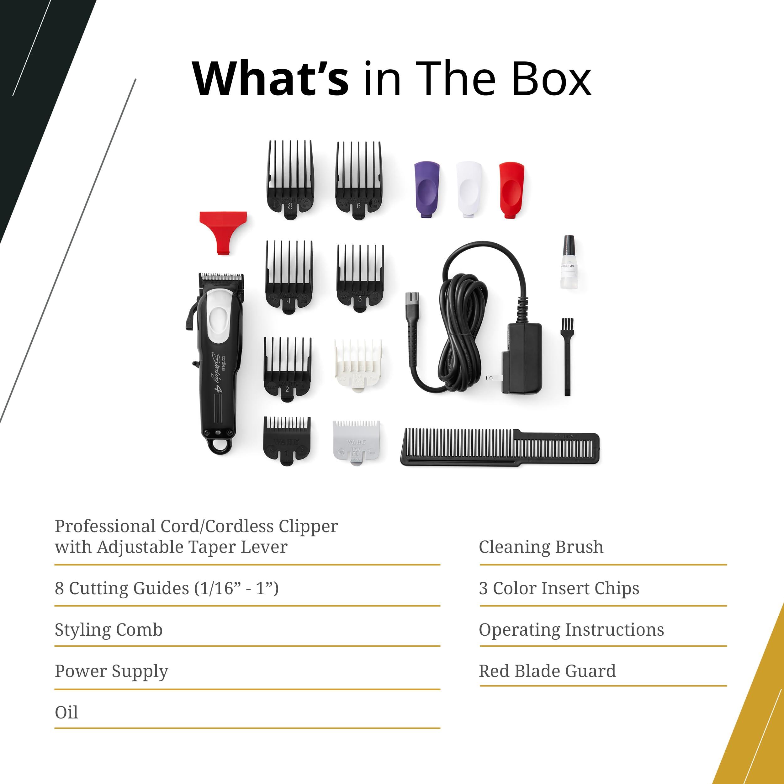 Wahl Professional Wahl Professional Sterling 4 Cordless Clipper Lithium Ion 100 Minute Run Time Taper Lever 8 Cutting Guides Silver