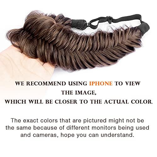 DIGUAN DIGUAN Wide Fishtail 2 Strands Synthetic Hair Braided Headband Classic Chunky Plaited Braids Elastic Stretch Hairpiece Women Girl Beauty accessory,59g Bohemian (Copper Brown)