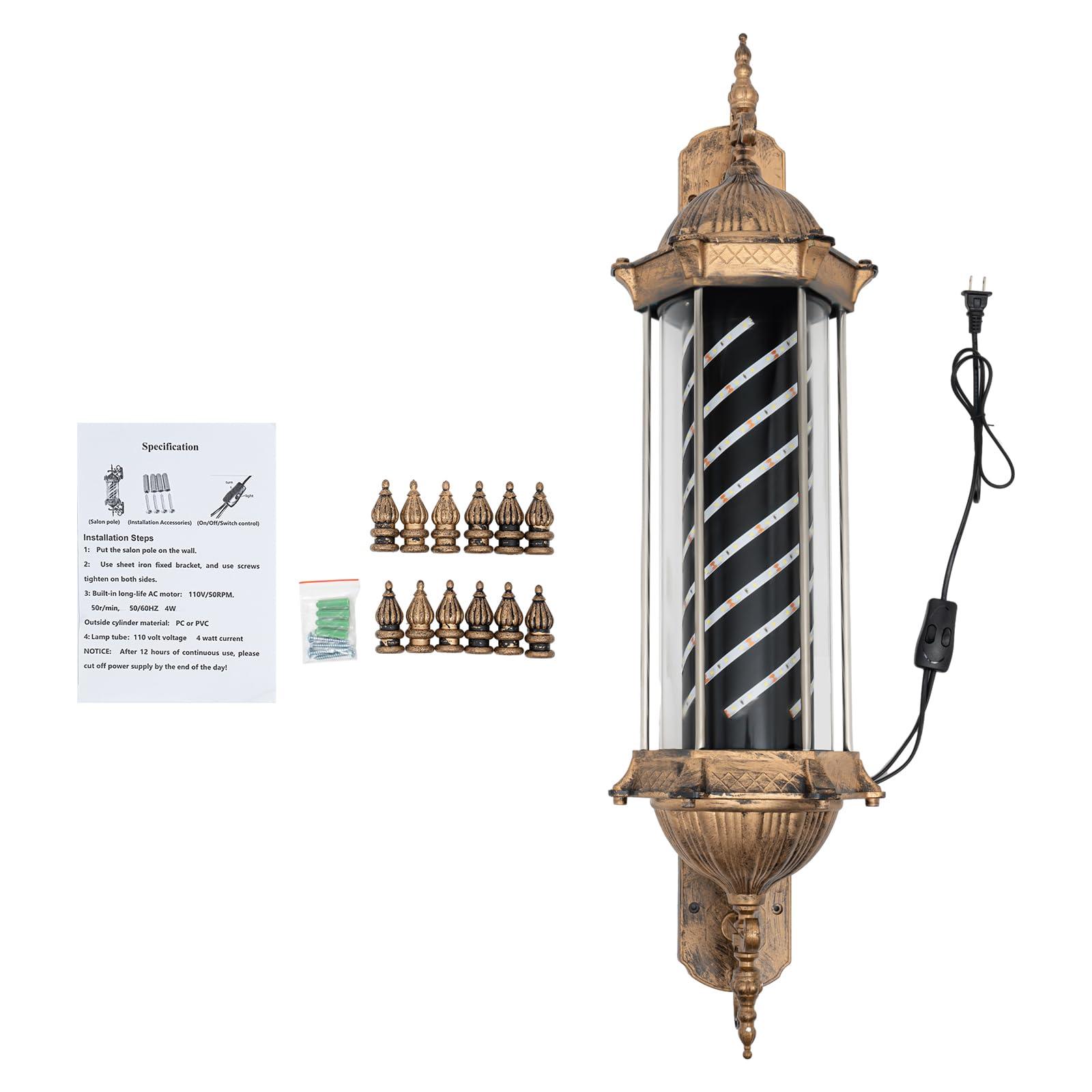 LyeXD LyeXD 35.43in Barber Pole Retro Style Light, 110V Wall Mount Rotating Barber Light Pole Hair Barber Salon Shop Open Sign, 18W Rotating LED Strips Energy Saving Hair Salon Sign (Red+Blue+White Light)