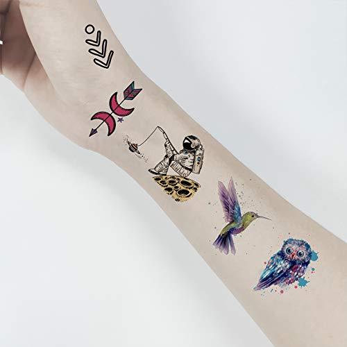 Fanoshon Fanoshon Large Flower Unicorn Tattoos Temporary for Kids Adults, 12 Sheets Cute Children 3D Planet Astronaut Universe Space Fake Body Stickers, Waterproof Halloween Christmas Party Favor Supplies