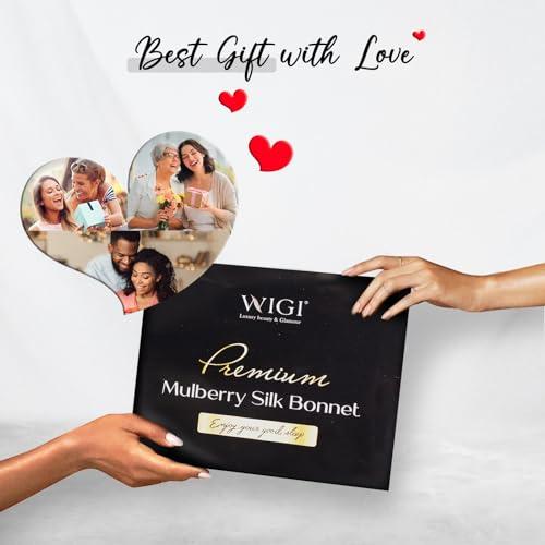 WIGI WIGI 100% Mulberry Silk Bonnet with Scrunchie Gift for Women, Silk Bonnet for Sleeping, Shower Cap Hair Bonnet, Silk Hair Wrap for Hair Care (100% Mulberry Silk (Round design), Black)