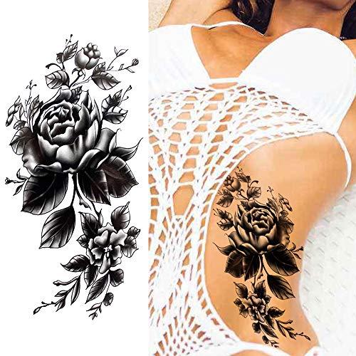 CFCYS Temporary Tattoo,Transfer Body Stickers 7 Sheets Sexy Rose Black Tattoo for Women Kids Arm Chest Thigh Leg Waist Tattoo Waterproof Removable Non-Toxics Safe