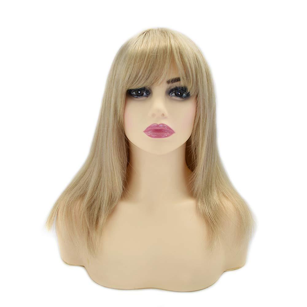 LHC Hand-Tied Mono Top Wig Brown Blonde Straight Synthetic Hair Monofilament Wigs (#P613)