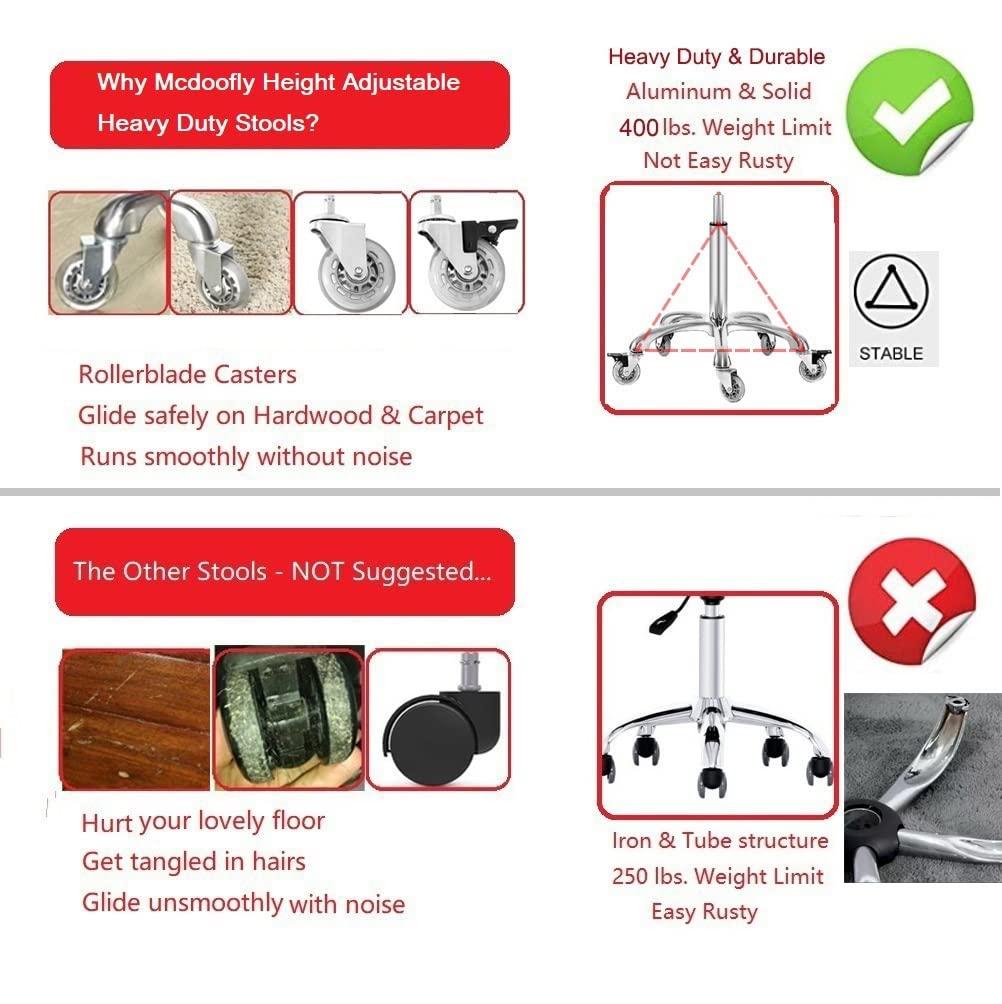 McDooFly McDooFly Adjustable Heavy Duty Stool - Rolling Stools with Locking Caster Wheels - Swivel Stools Backless Chair for Beauty Hair Salon Spa Home Kitchen Office Shop Massage (Camel, Height 18 to 22 in)