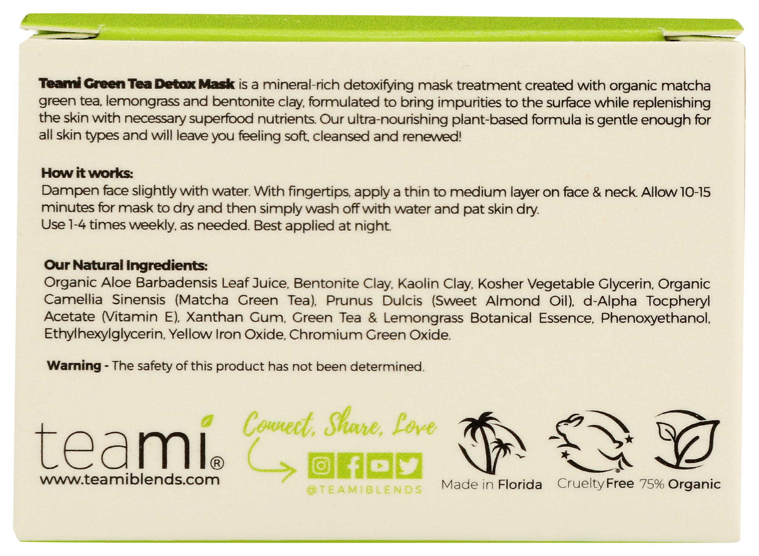 Teami Teami Detox Face Mask for Hydraiting, Moisturizing & Purifying, Blackhead Remover Green Tea Deep Cleanse Mask reduces Acne & oil, Pore Minimizer Clay Mask for All Skin Types 3.5 OZ