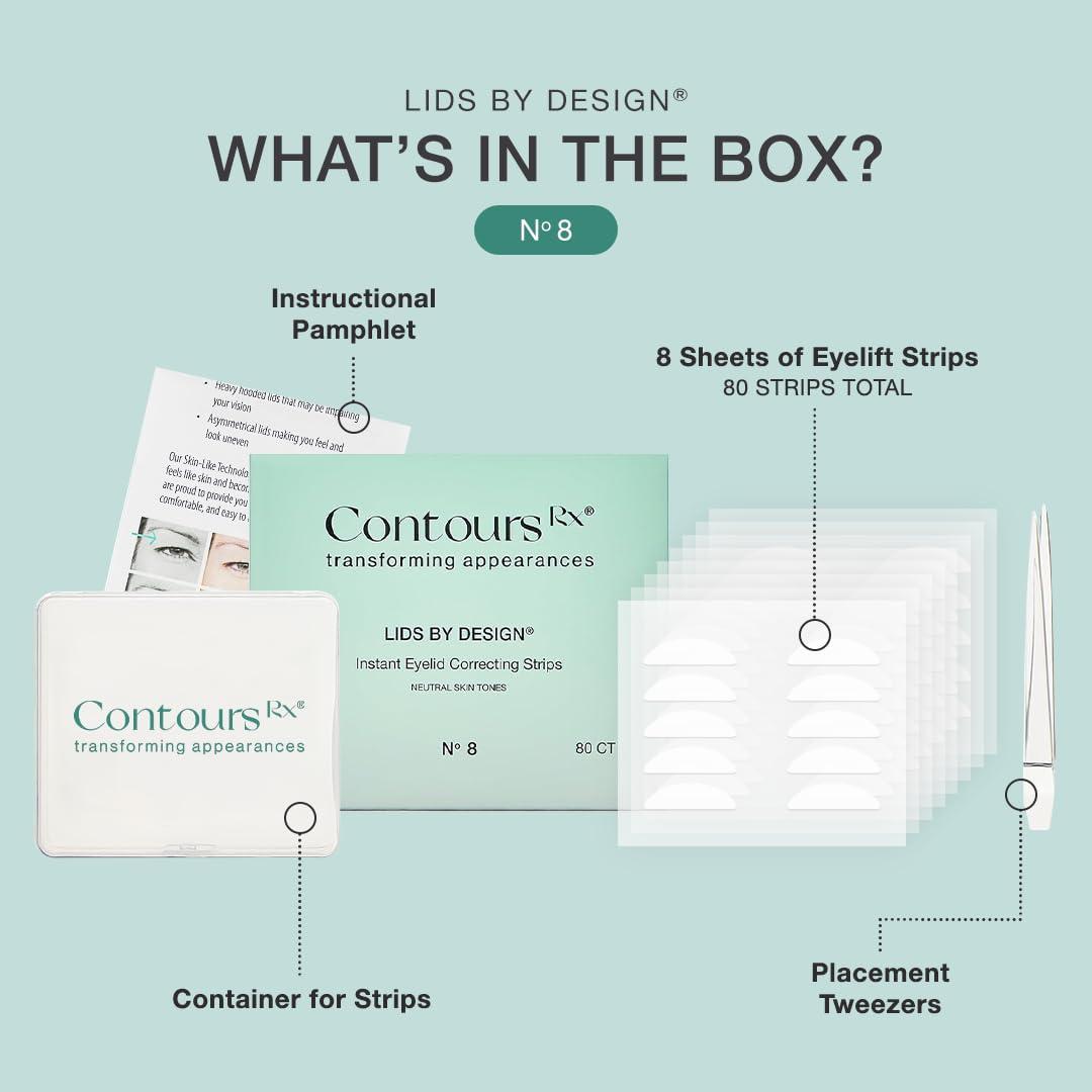 Contours RX Contours Rx Lids By Design - Non-Surgical & Transparent Eyelid Lift Strips - For a More Youthful-Looking Appearance, Reshape and Define with Eyelid Tape for Hooded Eyes (8mm) 80ct