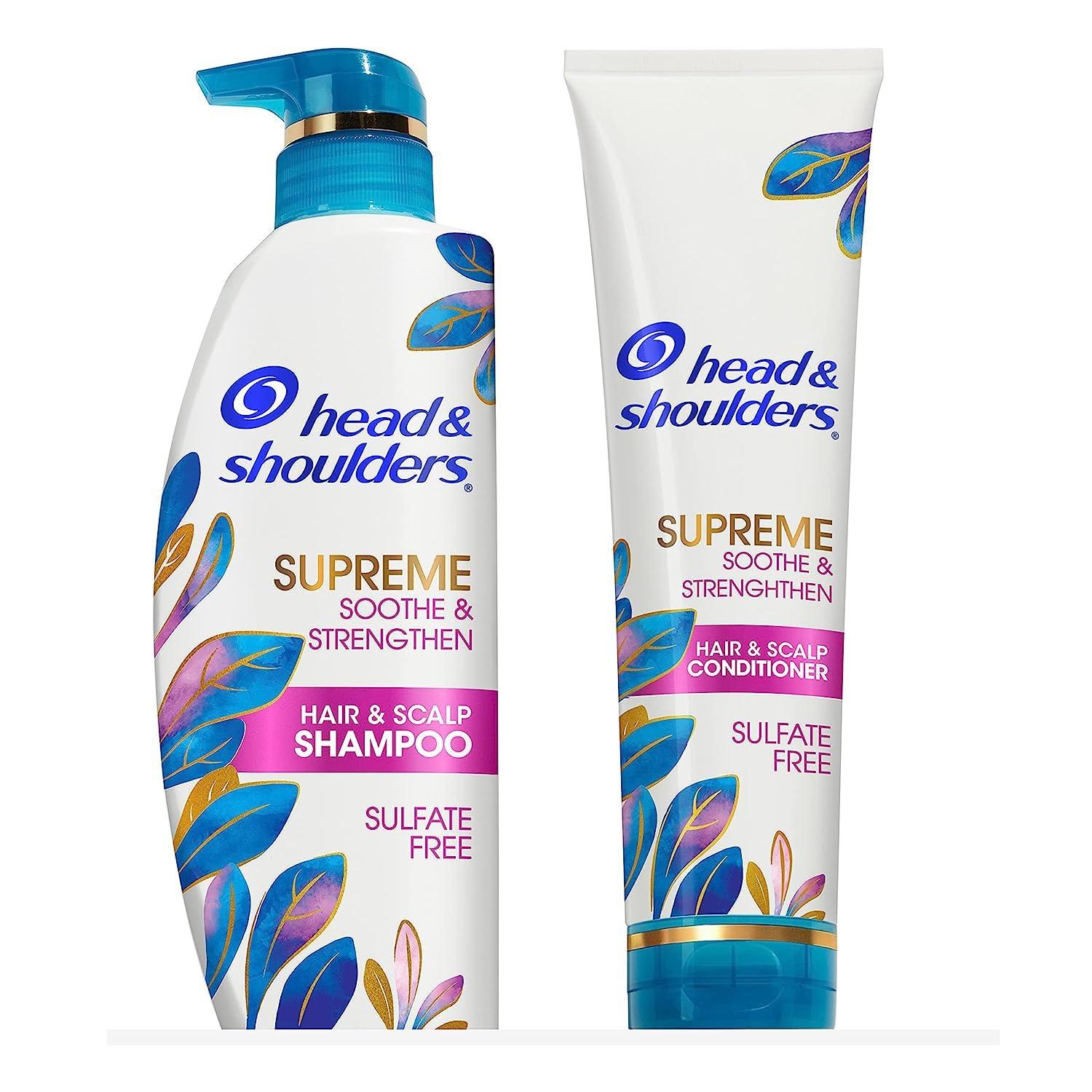 Head & Shoulders Head & Shoulders Supreme Sulfate Free Shampoo and Conditioner Set for Dry Scalp and Dandruff Treatment, Soothe and Strengthen with Argan Oil and Rose Essence, 21.2 Fl Oz