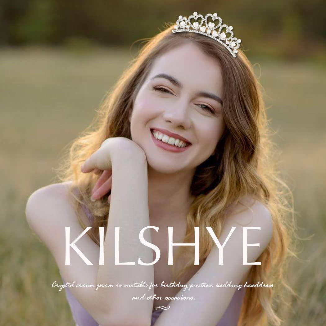 Kilshye Kilshye Princess Tiara Comb Pearl Heart Crown Combs Silver Rhinestones Hair Piece Bride Costume Hair Accessories for Women and Girls