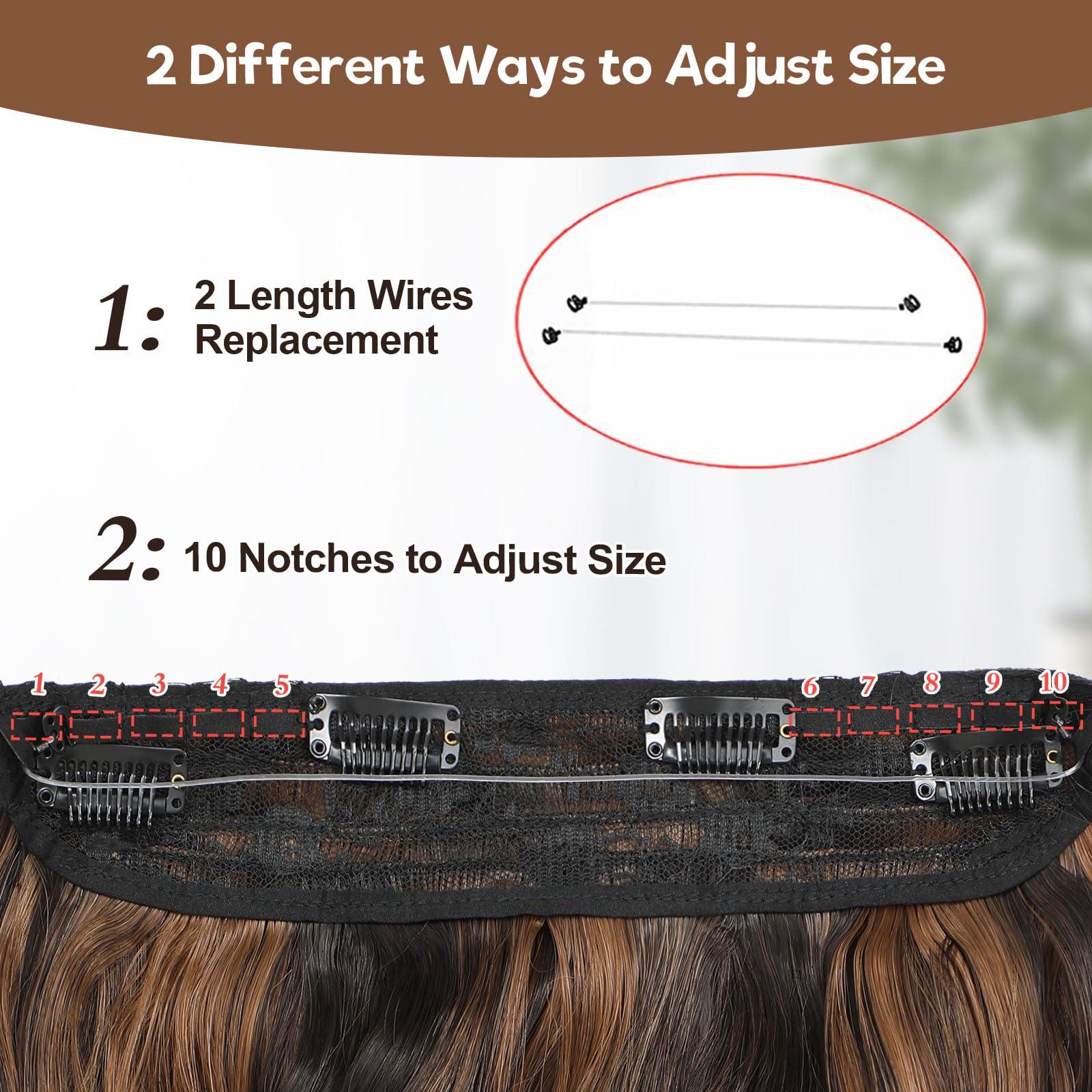 BUPPLER BUPPLER Halo Hair Extensions 12 Inch Invisible Wire Hair Extensions Adjustable Long Wavy Hair Extensions Synthetic Upgrade 4 Secure Clips in Hairpieces 12 Inch, Dark Brown Mix Medium Brown