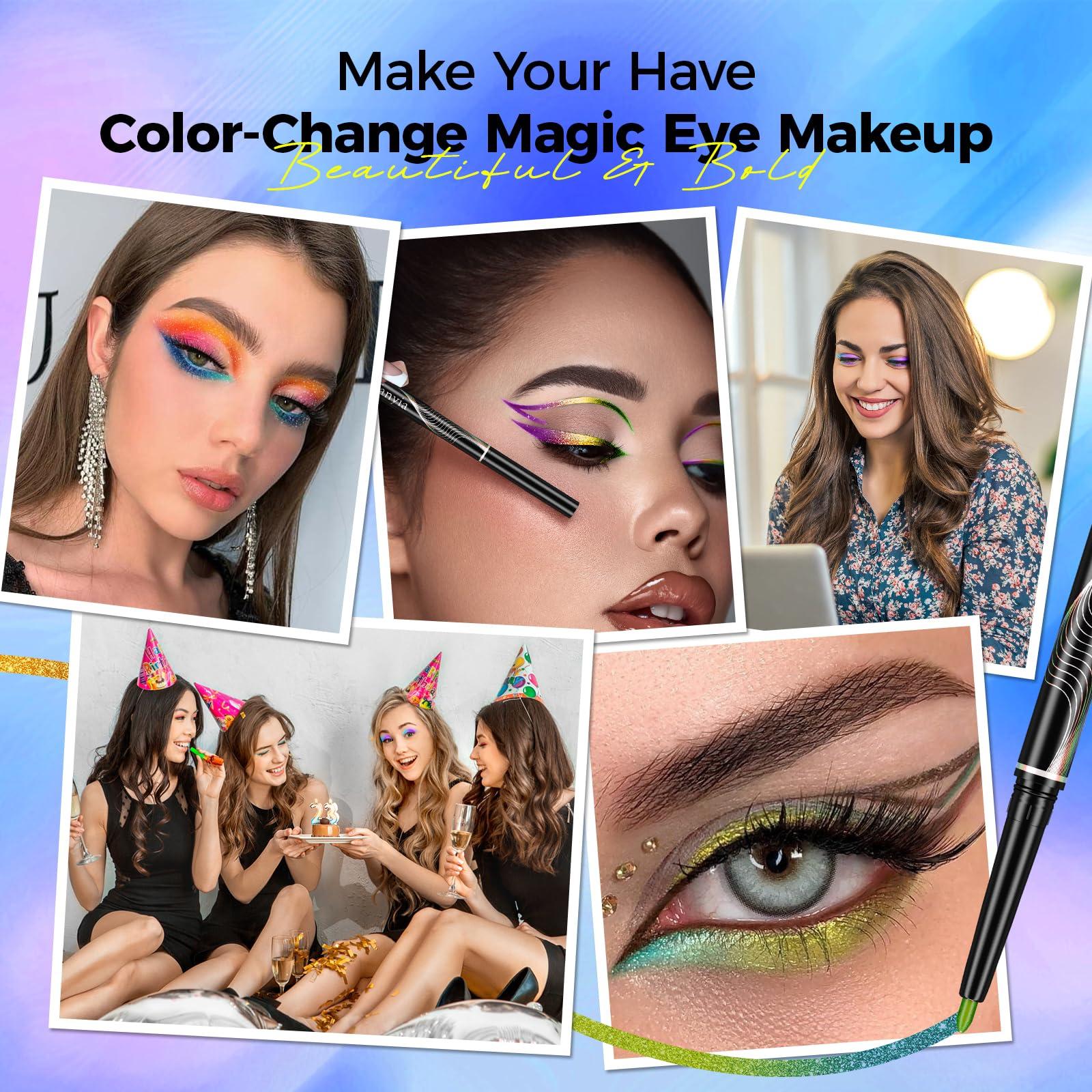 Ofanyia Ofanyia Multichrome Eyeliner Pencil, 3 Pcs Metallic Gel Eyeliner, Purle Pale Pink Matte Black Shifting Colors EyeLiner Pen, Waterproof Eyeliner, Smudge Proof Easy To Color Gel Eyeliner Pencil