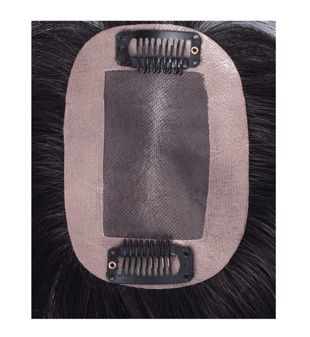 LXUE 7x10cm Mono Human Hair Toppers for Women, Clip in Curly Wiglet Hairpieces for Thinning Hair (10" Dark Brown)