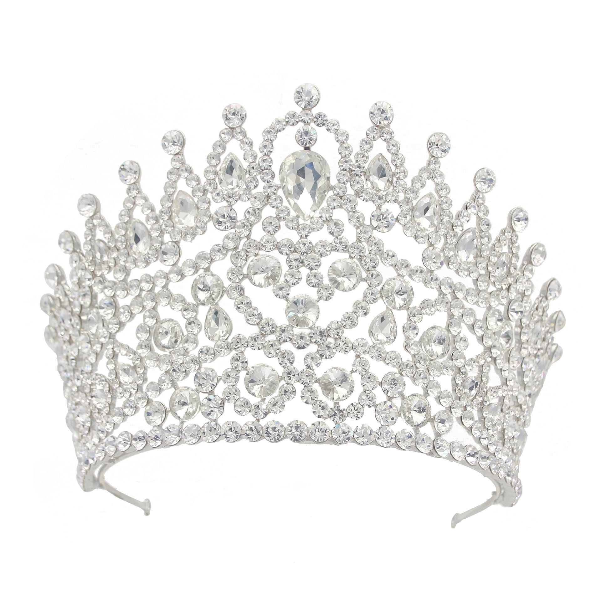 QXMYOO Extra Large Tiaras 5\" Tall Pageant Crowns Oversized for Women Clear Austrian Crystal Tiara Silver Homecoming Queen Crown Big Rhinestone Headpiece for Birthday Prom Quinceanera Wedding (B-Silver)