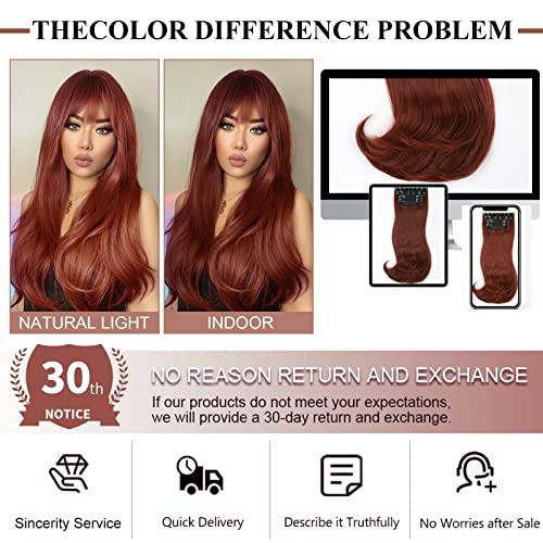 FREEMEIGE FREEMEIGE Copper Red Hair Extensions Clip in Hair Extensions for Women Straight Layered Hair Extensions Synthetic Clip in Extensions Long Wavy Extension Daily Use 20 Inch