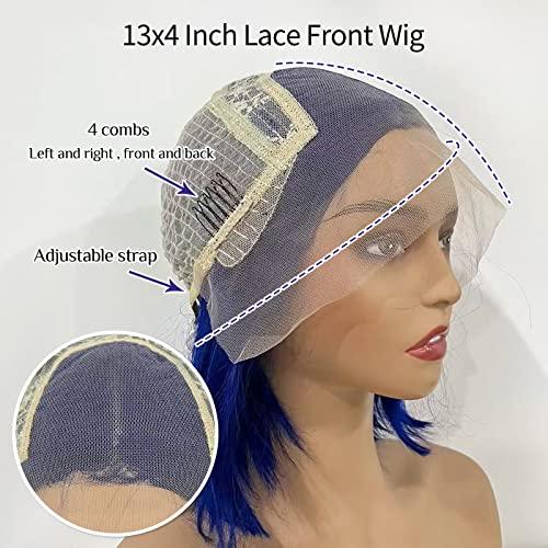 Lovigs Lovigs Blue Lace Front Wigs Human Hair Natural Hairline Short Bob Wigs 13x4 Transparent Lace Blue Wigs for Women Blue Bob Wig Human Hair (10 Inch)