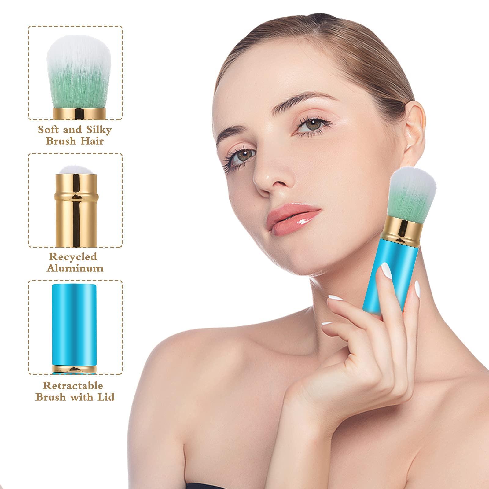 Falliny Falliny Retractable Kabuki Makeup Brush, Travel Mini Face Blush Brush, Portable Powder Foundation Sunscreen Brush with Cover for Blush, Bronzer, Buffing, Flawless Powder Cosmetics