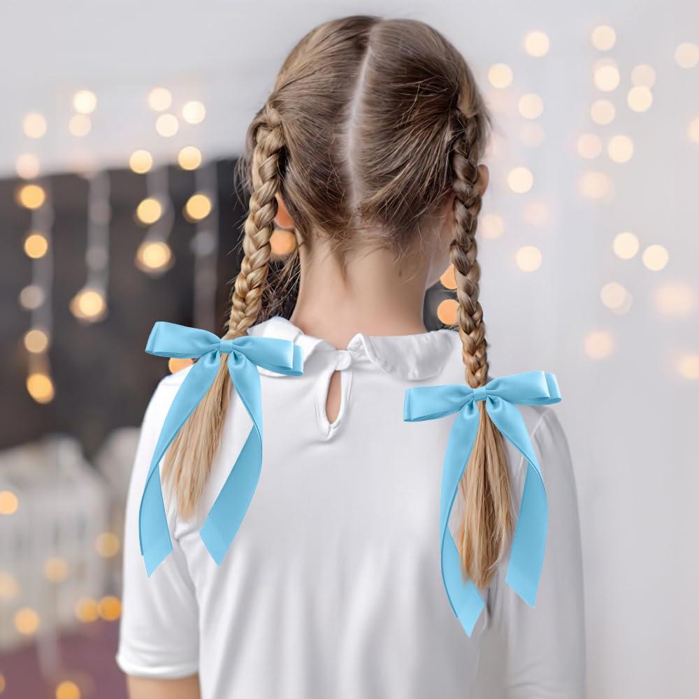 Yetuab 12PCS Silky Satin Hair Bows Hair Clip,Girls Bows and Hair Accessories,Christmas Hair Bows,Decorative Hair Clips,Black Red Ribbon for Hair