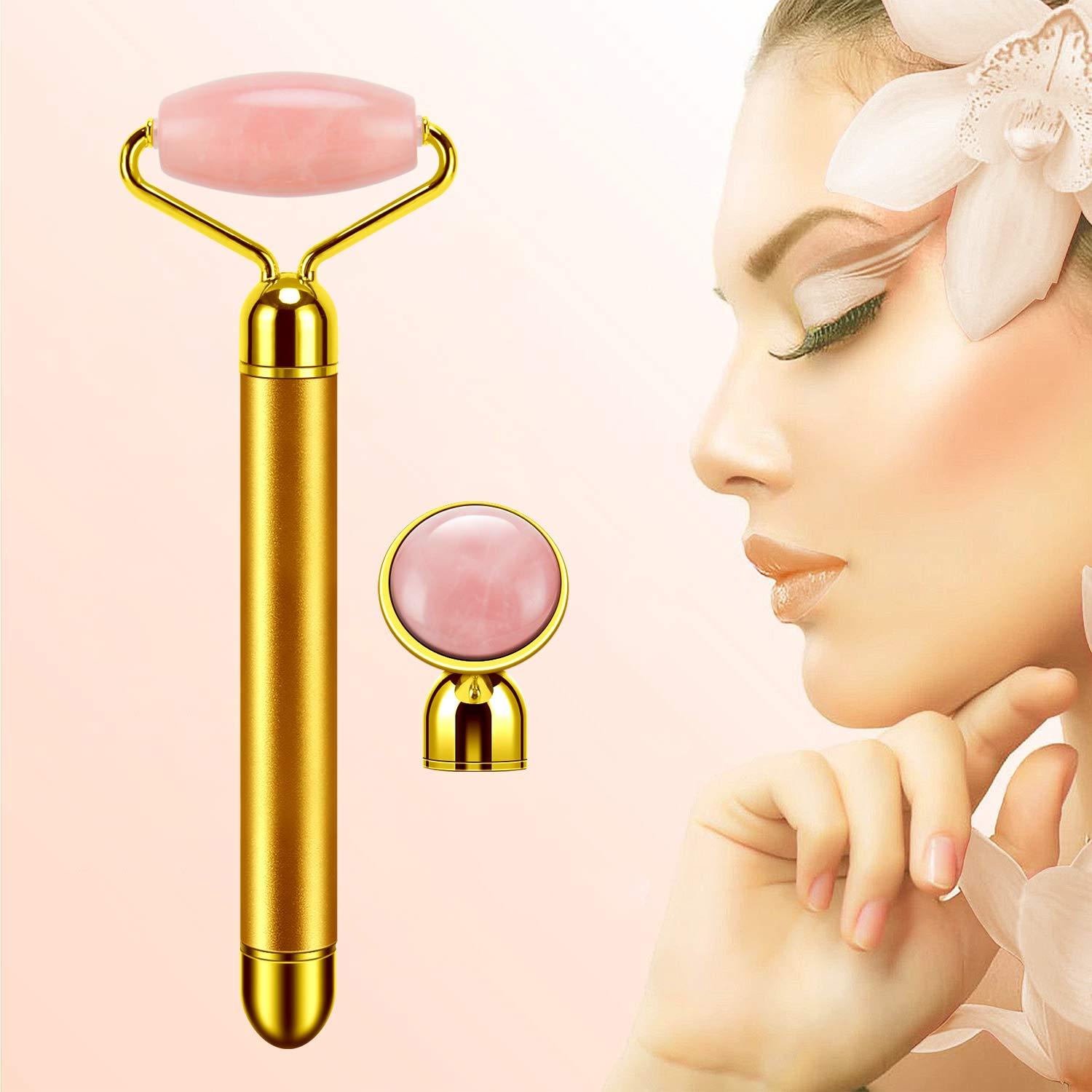 DANGSHAN DANGSHAN 2-in-1 Electric Jade Roller Massager Facial Roller & Face Massager, Rose Quartz