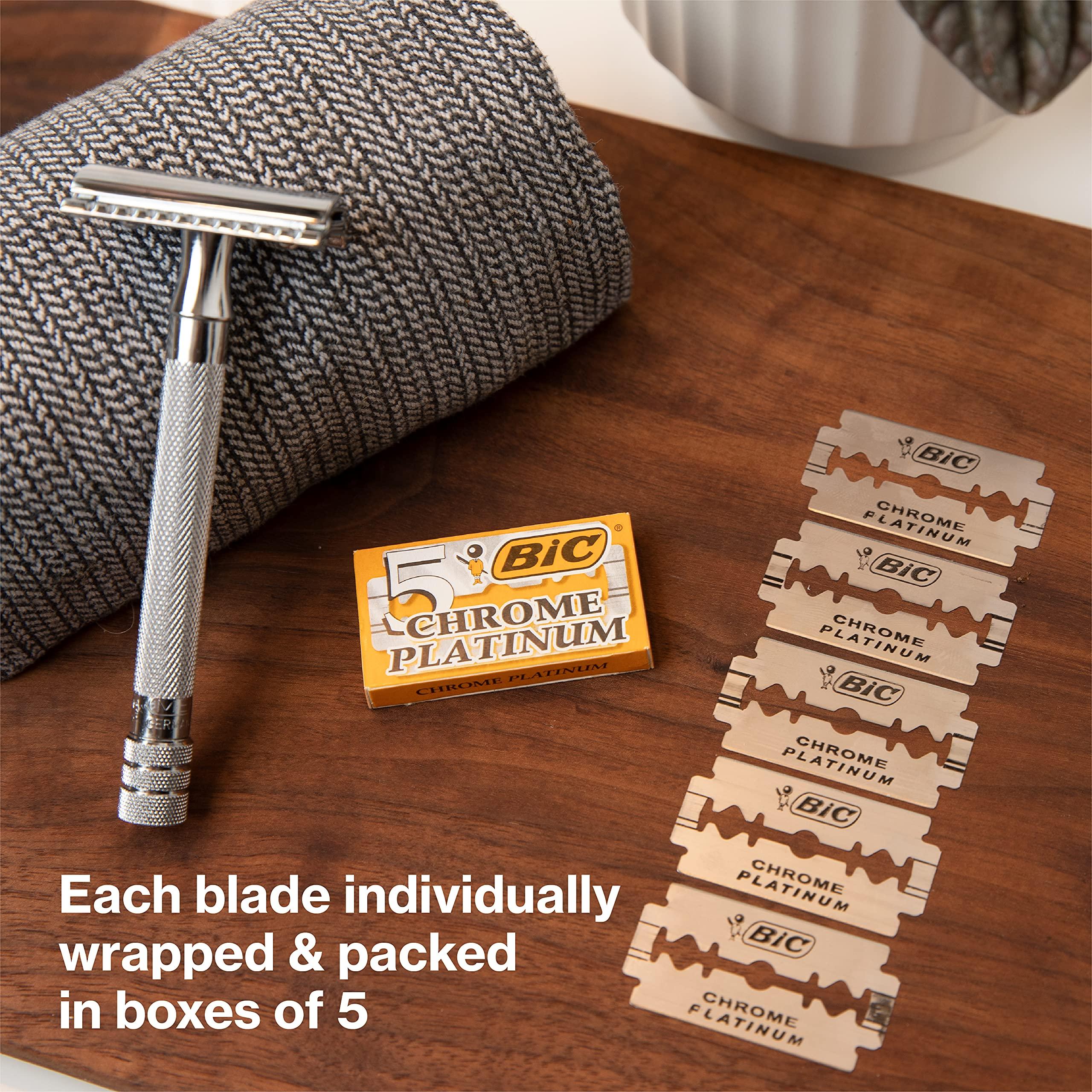 BIC BIC Chrome Platinum, Double Edge Safety Razor, Disposable Single Blades, Stainless Steel, Pack of 10