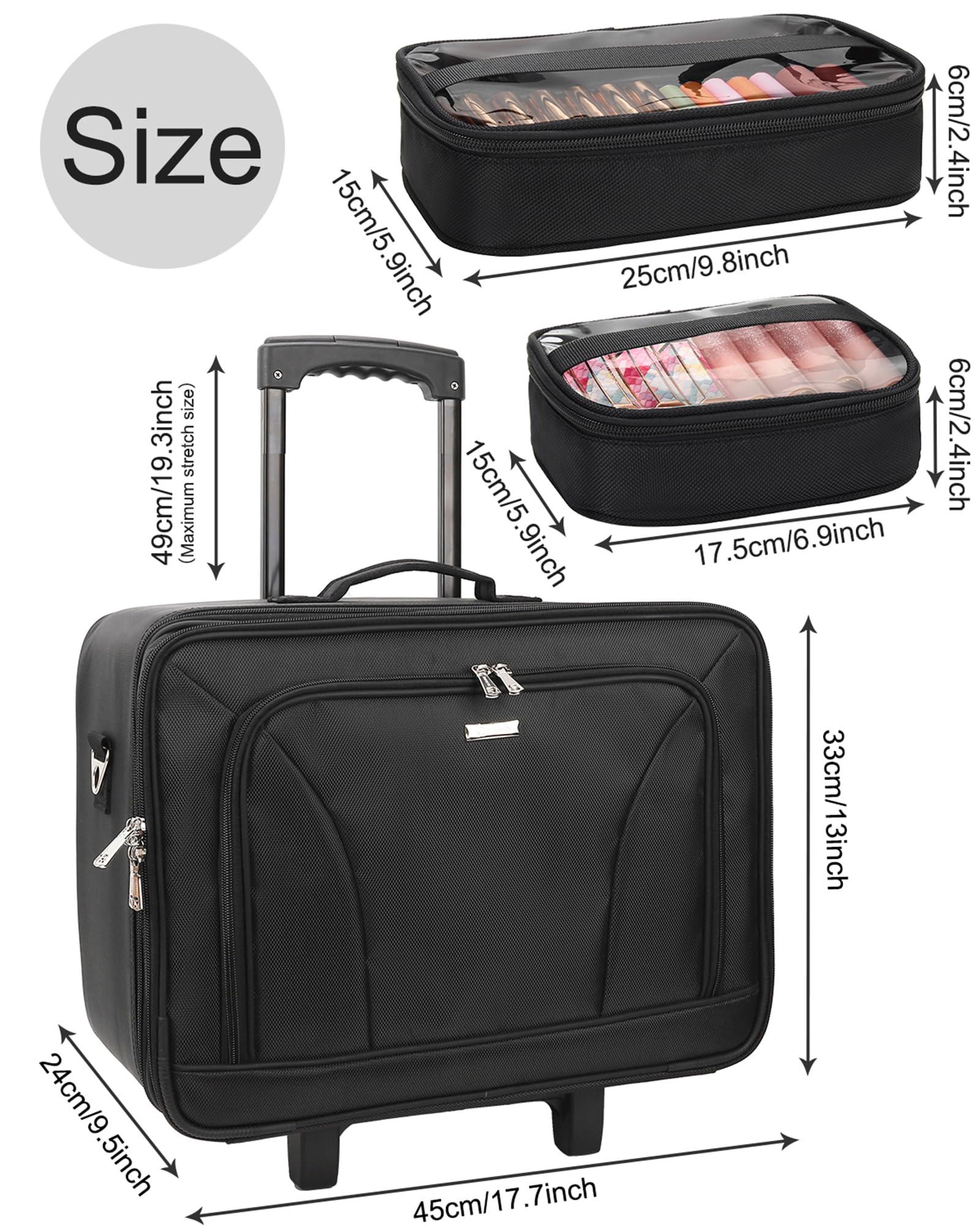 MONSTINA MONSTINA Rolling Makeup Train Case with Large Makeup Travel Train Case and 4 Portbale Cosmestic Bag,Makeup Case for Hairstylist,Makeup Artist Trolley Travel Makeup Case(Black)
