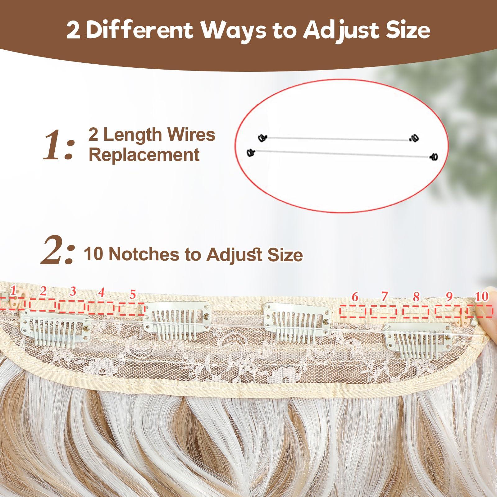 BUPPLER BUPPLER Halo Hair Extensions 12 Inch Invisible Wire Hair Extensions Adjustable Long Wavy Hair Extensions Synthetic Upgrade 4 Secure Clips in Hairpieces 12 Inch, Dark Golden Mix Platinum Blonde