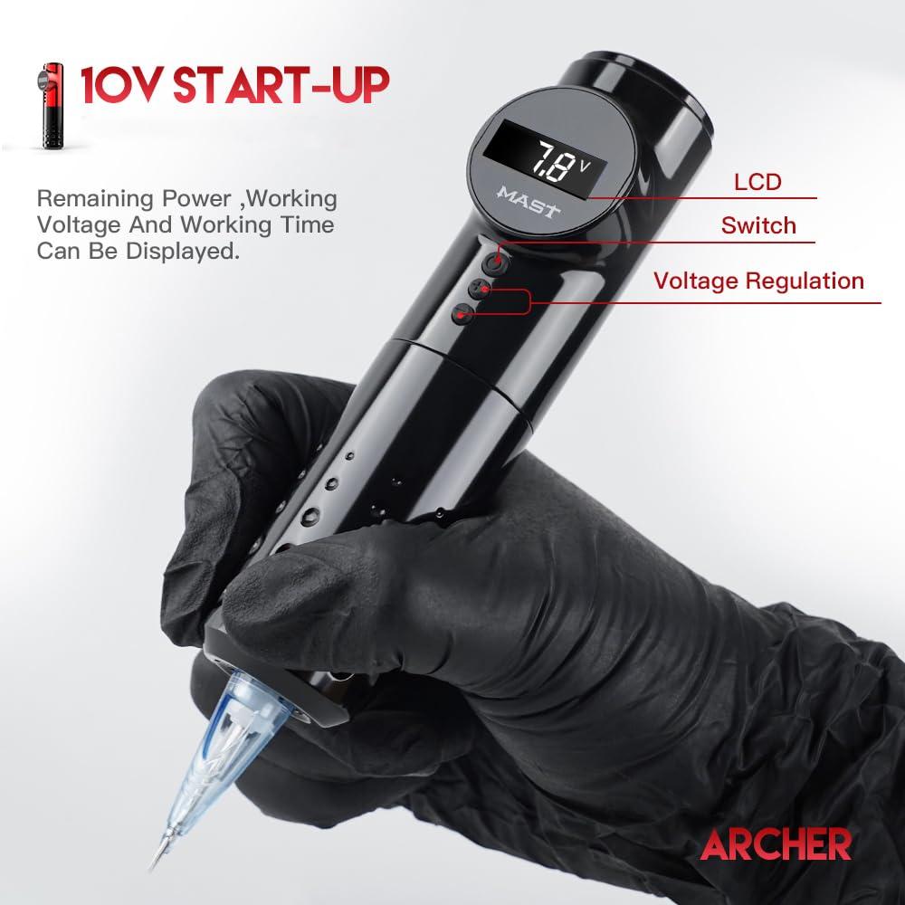 MAST TATTOO Mast Archer Tattoo Kit Wireless Rotary Tattoo Gun Pen Machine Kit Complete Tattoo Kit with Silicone Shoes Gift for Tattoo Studio Art