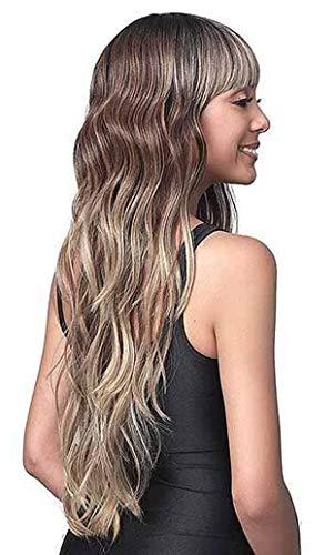 BOBBI BOSS BOBBI BOSS Long Curly Premium Synthetic Bang Wig ELODIE, Elegant Silky Natural Wavy Hair, Air Bangs, Natural Looking Heat Resistant Hair Replacement Wig for Party Cosplay (1B / Natural Black)