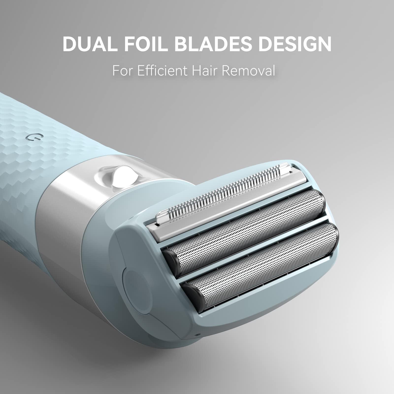 unibono unibono 3-in-1 Electric Razor for Women,Dual-Foil Electric Shaver for Woman Face,Legs,Armpit,Rechargeable Bikini Trimmer,3-,Intimate Shaver with Illumination,Public Hair Trimmer Women (Light Blue)