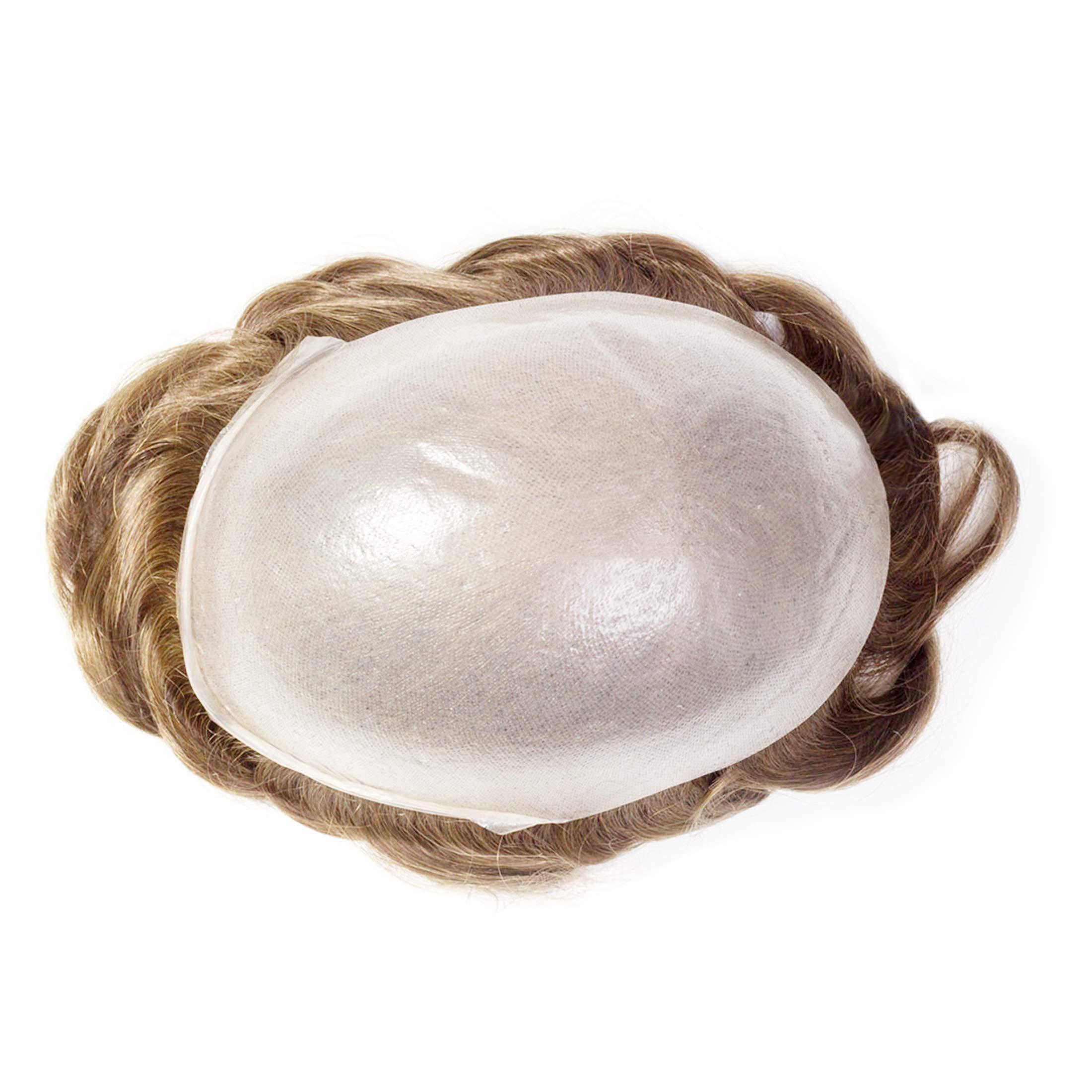 Superhairpieces Superhairpieces Men\'s Toupee NHD111, Premium Indian Human Remy Hair, 8\"x10\" 0.1mm Thinnest PU Skin, knotless Invisble V-Loop Handmade, 95% Density Toupee (Dark Brown + 20% Synthetic Grey Hair)