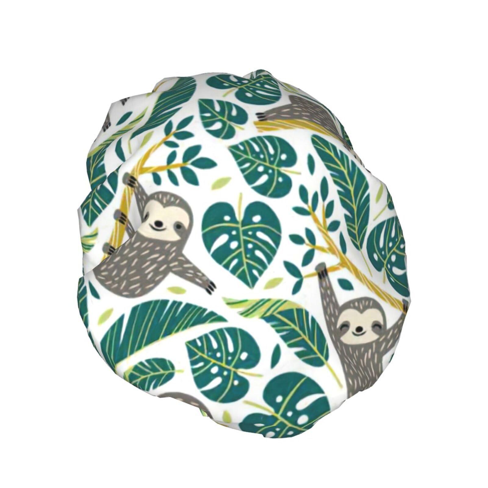 WURTON WURTON Adorable Sloth Print Soft Shower Cap for Women, Reusable Environmental Protection Hair Bath Caps