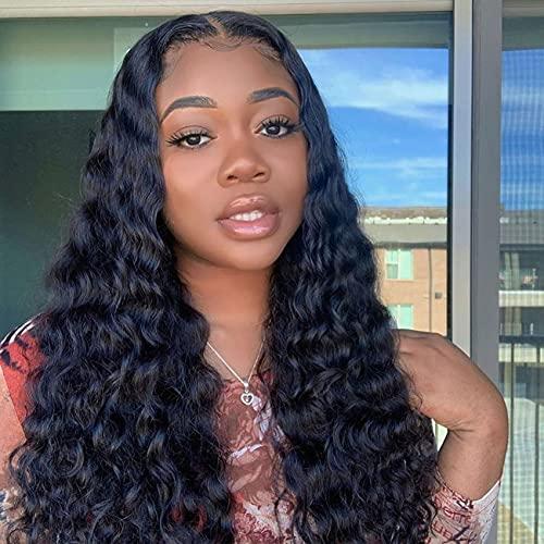Wiggins Wiggins Loose Deep Wave Wig 5x5 Lace Closure Wigs Human Hair for Black Women 10A Grade Brazilian Loose Deep Hair Pre Plucked Hairline with Baby Hair 180% Density 18 inch